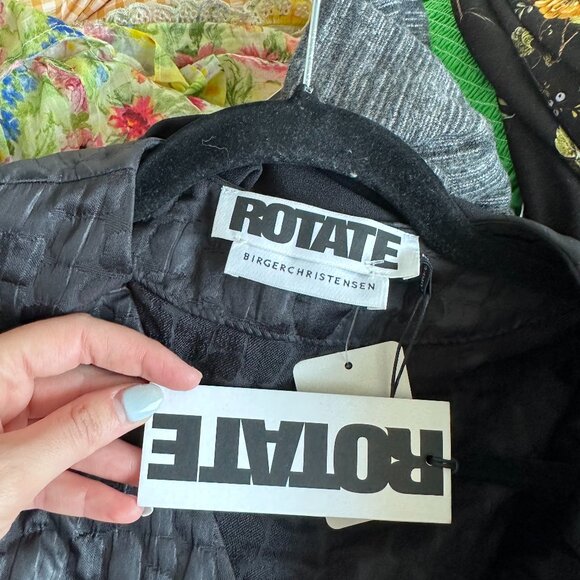 NWT Rotate Birger Christensen Frida Mini Wrap Dress Black Sz 38 Textured Satin - Picture 3 of 9